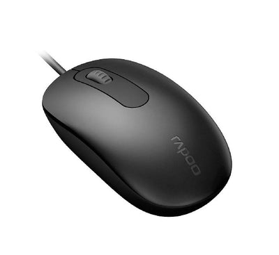 Rapoo N200 wired optical mouse side profile highlighting comfortable ergonomic contours