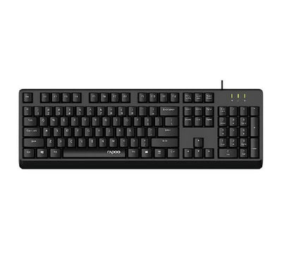 Rapoo NK1900 Spill-Resistant Wired Keyboard top view in black showcasing full layout