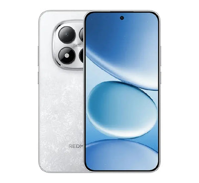 Front and back view of the Redmi Note 15 Pro Plus 5G in Porcelain White, highlighting its minimalist design and slim bezels.