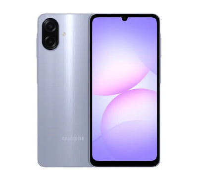 Samsung Galaxy A07 in Light Violet, highlighting the premium Pro-Grade 50MP camera and stylish pastel aesthetic for the A-series.