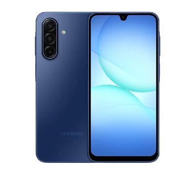 Samsung Galaxy A17 5G Blue 128GB model featuring the revamped Key Island 2.0 design and slim 7.5mm frame.
