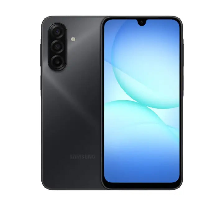 Samsung Galaxy A17 in Black with 256GB storage, showing the 6.7-inch screen and 50MP OIS camera.