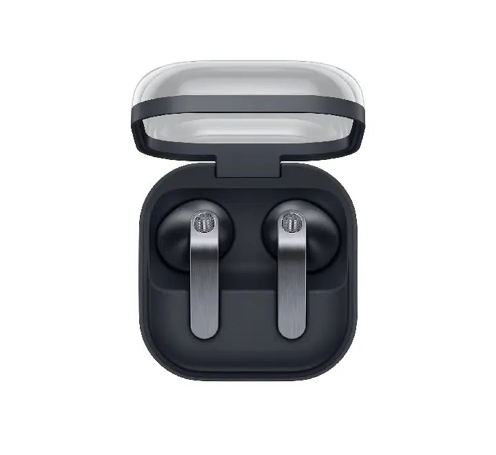 Samsung Galaxy Buds4 true wireless noise cancelling earbuds in the premium metallic Silver color variant option.
