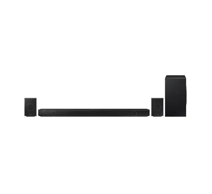 Samsung HW-Q930D/XT 2024 model 9.1.4 channel Q-Series home theater system showing main bar, wireless rear speakers, and side subwoofer.