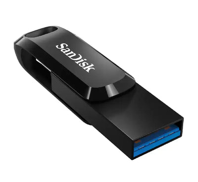 The SanDisk Ultra Dual Drive Go 32GB plugged into a smartphone USB-C port to back up photos and free up mobile storage.