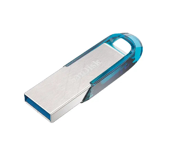 Side view of the stylish blue metal casing of the SanDisk Ultra Flair.
