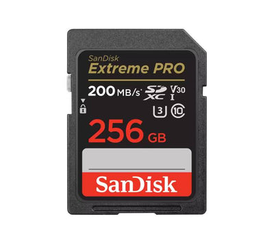 SanDisk Extreme PRO 256GB SDXC UHS-I Memory Card front view