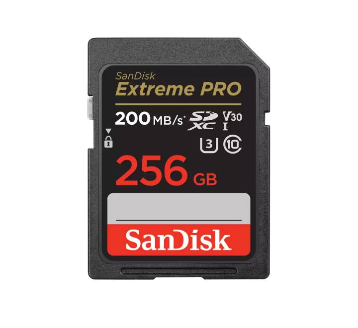 SanDisk Extreme PRO 256GB SDXC UHS-I Memory Card front view