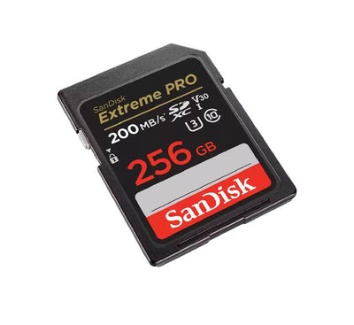 SanDisk Extreme PRO memory card inserted into a professional DSLR camera slot
