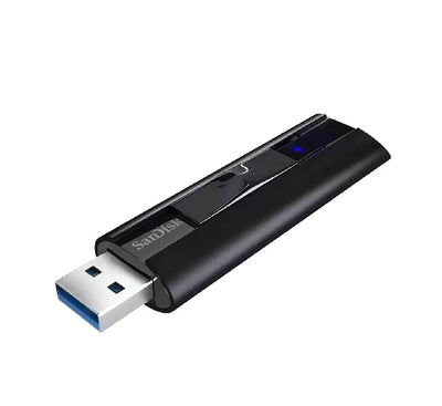 SanDisk 512GB Extreme PRO USB 3.2 Solid State Flash Drive inside its elegant black and silver aluminum housing.