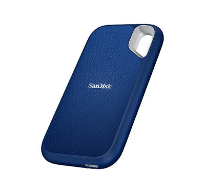 Side view showing carabiner loop and IP55 water-resistant casing of SanDisk Extreme SSD.