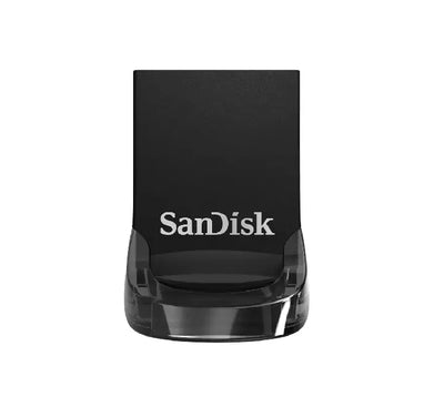 SanDisk Ultra Fit 32GB USB 3.1 flash drive displaying its incredibly small low-profile form factor and plastic keyloop lip.