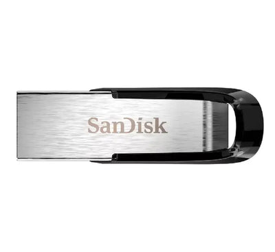 SanDisk Ultra Flair 128GB USB 3.0 flash drive highlighting its premium brushed aluminum metal finish and modern sleek profile.