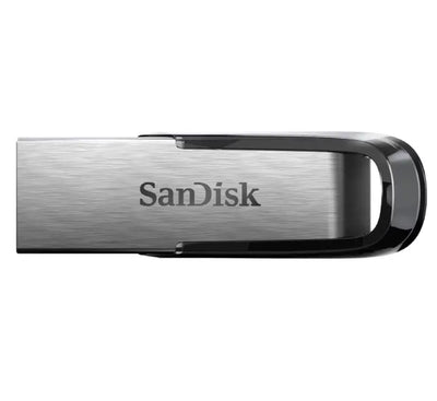 SanDisk Ultra Flair 64GB USB 3.0 flash drive with sleek metal casing.