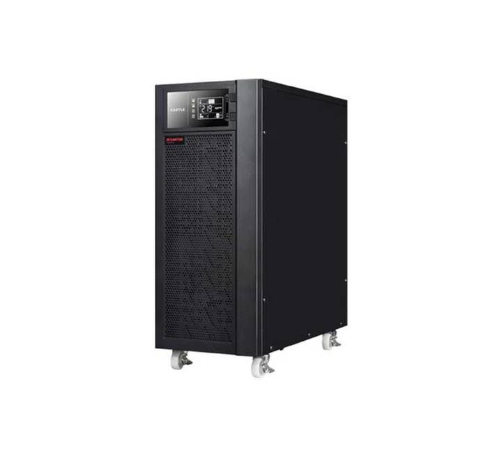Santak Castle 10KS Online UPS C10KS UNI 10kVA tower form factor showing front LCD status console.