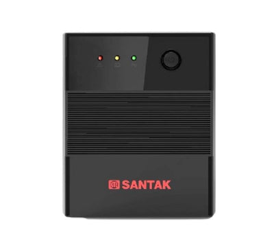 Front view of the Santak RS 1200 600W UPS showing the power button and LED indicators.