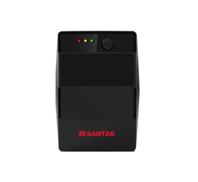Santak RS850 480W Line Interactive UPS front angled view showcasing indicator lights and compact design