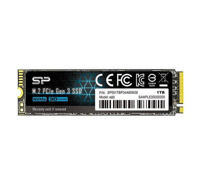 Silicon Power 1TB A60 M.2 PCIe Gen3x4 NVMe Internal SSD front view showing memory chips and label