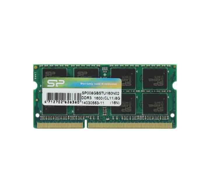 Silicon Power 4GB DDR3 1333 MHz laptop memory module showcasing circuit board layout and 204-pin edge connector.