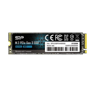 Silicon Power 512GB A60 M.2 PCIe Gen3x4 NVMe Internal SSD front view showing PCB and memory modules