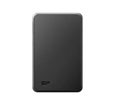 Silicon Power Stream S05 2TB portable external hard drive in matte black featuring its compact form factor and top LED indicator.