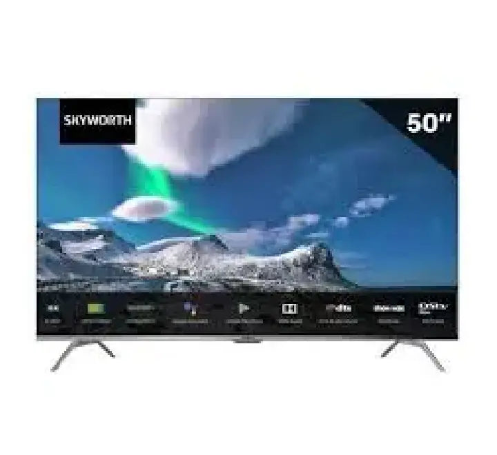 Skyworth G6500H 50-inch 4K UHD Smart Google TV front view with bezel-less frame displaying modern living room content