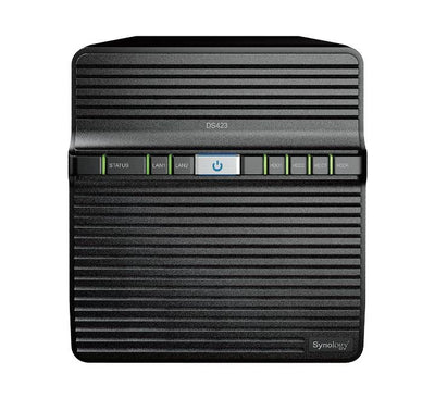 Rear ventilation and connection ports of the Synology DiskStation DS423 network attached storage unit