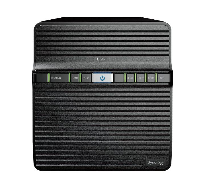 Rear ventilation and connection ports of the Synology DiskStation DS423 network attached storage unit
