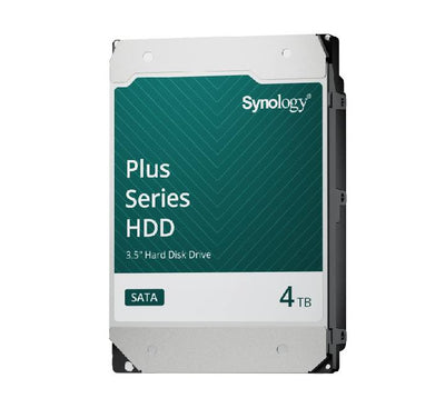 Synology Plus Series HAT3300-4T 4TB 3.5 inch internal SATA NAS hard drive highlighting front product branding and model labels.