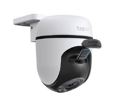 TP-Link Tapo C510W IP65 weatherproof camera mounted outdoors on an exterior wall