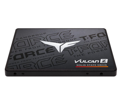 Angled view of the Teamgroup T-Force Vulcan Z 512GB solid state drive showing its casing and label