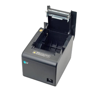 Close up view of clean printed text coming out of a 230mm per second Tech Box TB 200 thermal printer