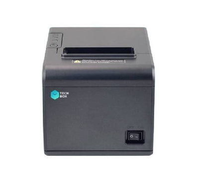 Tech Box TB 200 3 inch 80mm thermal receipt printer profile view in matte black finish