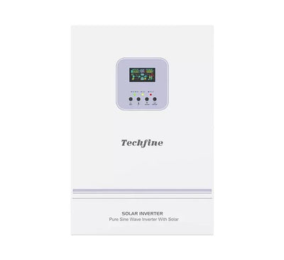 Front view of the Techfine 24V 3kVA Pure Sine Wave Inverter with LCD display and Wi-Fi logo.