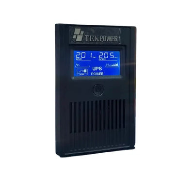 Front view of the TEK Power 650VA Uninterruptible Power Supply showing power status LED switches and compact tower shell design.
