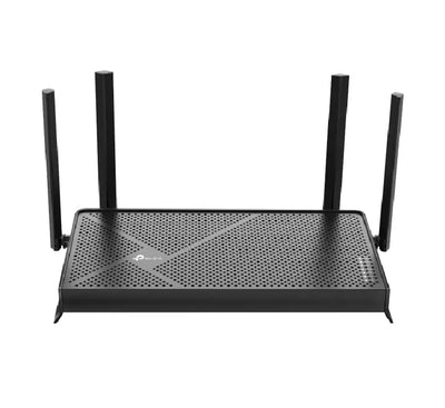 Front view of the TP-Link Archer BE230 BE3600 Dual-Band Wi-Fi 7 Router with 4 high-performance antennas.