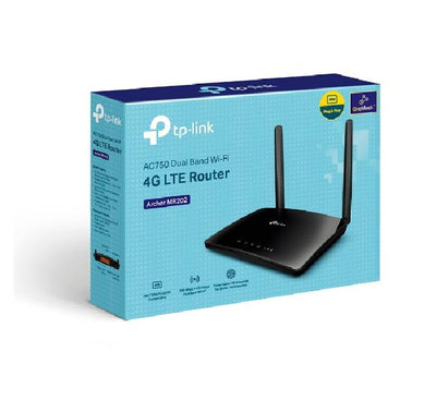 TP-Link Archer MR202 4G LTE router providing mobile internet connectivity in a home workspace.
