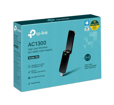 Close-up of the dual high-gain adjustable antennas on the TP-Link Archer T4U adapter for enhanced Wi-Fi signal reception.