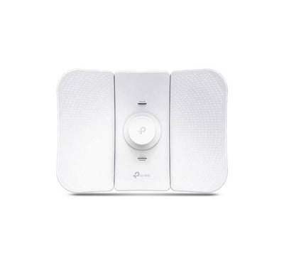 The complete retail package contents of the TP-Link CPE710 outdoor CPE including the parabolic dish segments, feed unit, pole mounting straps, and Passive PoE adapter.