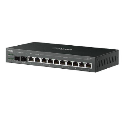 Rear panel and fanless metal chassis view of the TP-Link Omada ER7212PC integrated enterprise network router and gateway.