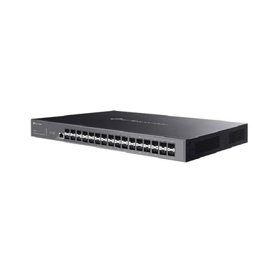 Close-up of the management and console interface ports on the TP-Link Omada SX3032F switch.