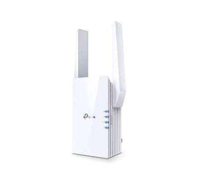 Side view of TP-Link RE705X Wi-Fi extender highlighting the physical Gigabit Ethernet port for wired connections.