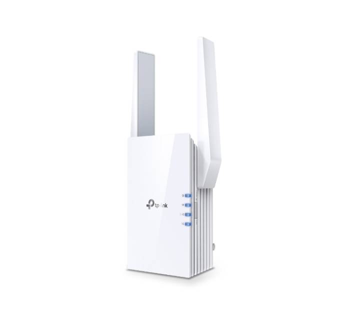 Side view of TP-Link RE705X Wi-Fi extender highlighting the physical Gigabit Ethernet port for wired connections.