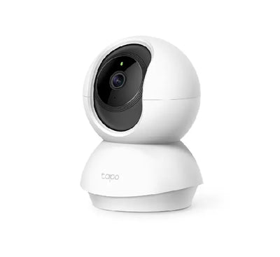 TP-Link Tapo C210 2K 3MP Pan/Tilt Home Security Wi-Fi Camera in white, featuring its compact spherical design and rotating lens.