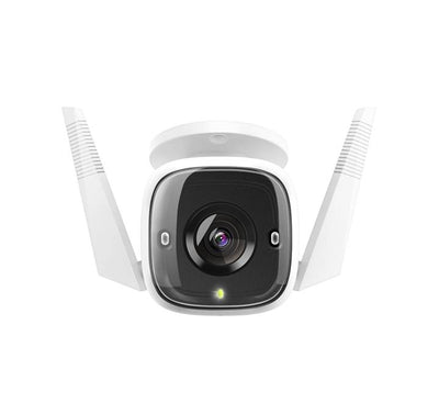 TP-Link Tapo C310 camera displaying dual Wi-Fi antennas and ethernet cable port