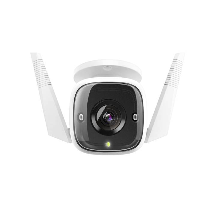 TP-Link Tapo C310 camera displaying dual Wi-Fi antennas and ethernet cable port