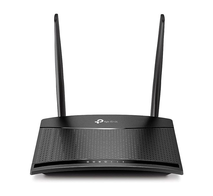 TP-Link TL-MR100 300 Mbps Wireless N 4G LTE Router with dual antennas.