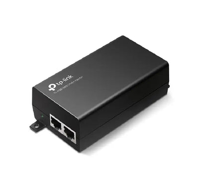 TP-Link TL-POE160S Gigabit PoE+ Injector front view showing power LED indicator.