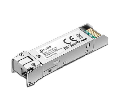 TP-Link TL-SM321A-2 1000Base-BX WDM Bi-Directional SFP Module showcasing its compact metallic design and SFP contacts.