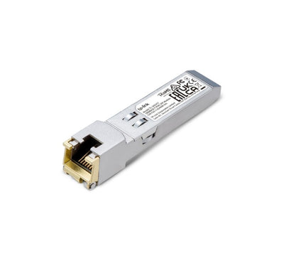 TP-Link TL-SM331T 1000Base-T RJ45 copper SFP transceiver mini-GBIC module isolated front perspective